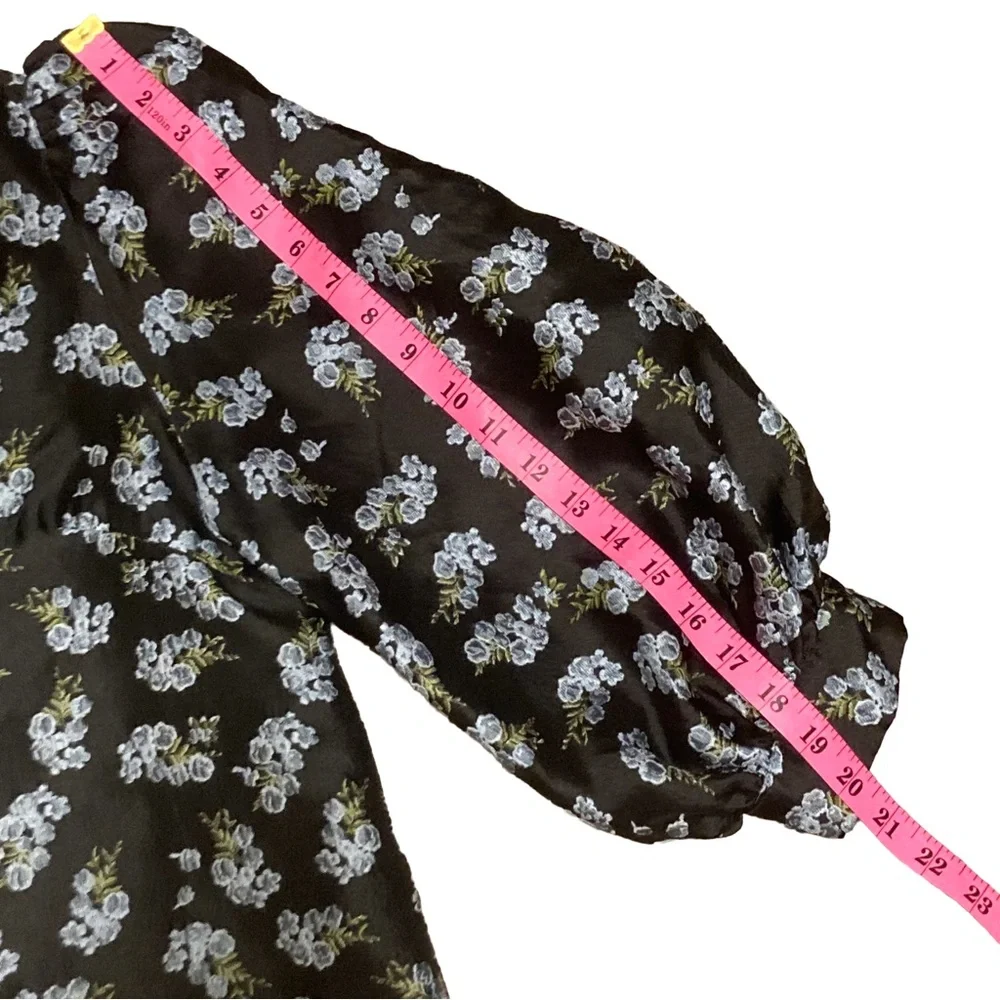 Pomander Place Black & Blue Embroidered Floral Samantha Mini Dress, Sz M - Picture 11 of 14